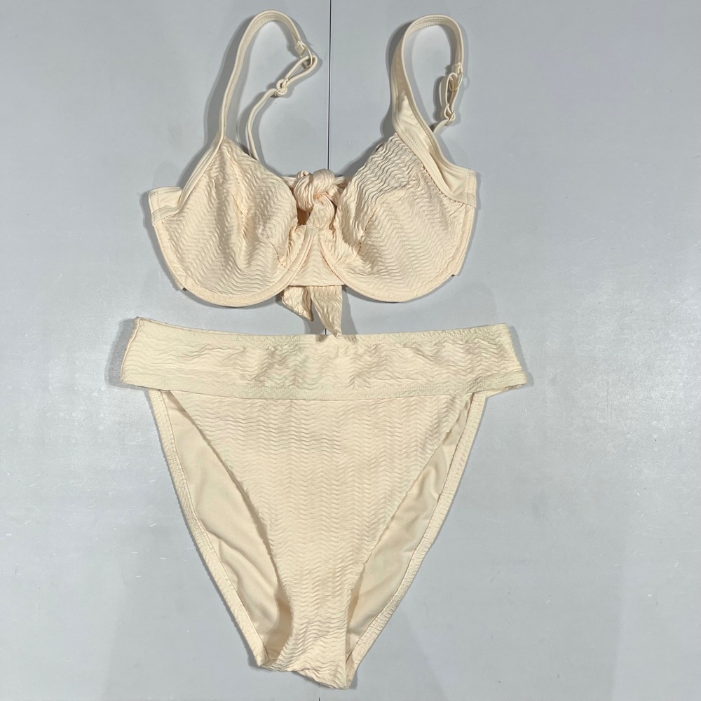 Sanctuary Resort Boho Cream Textured Underwire Bikini Set Medium Coastal Beachy